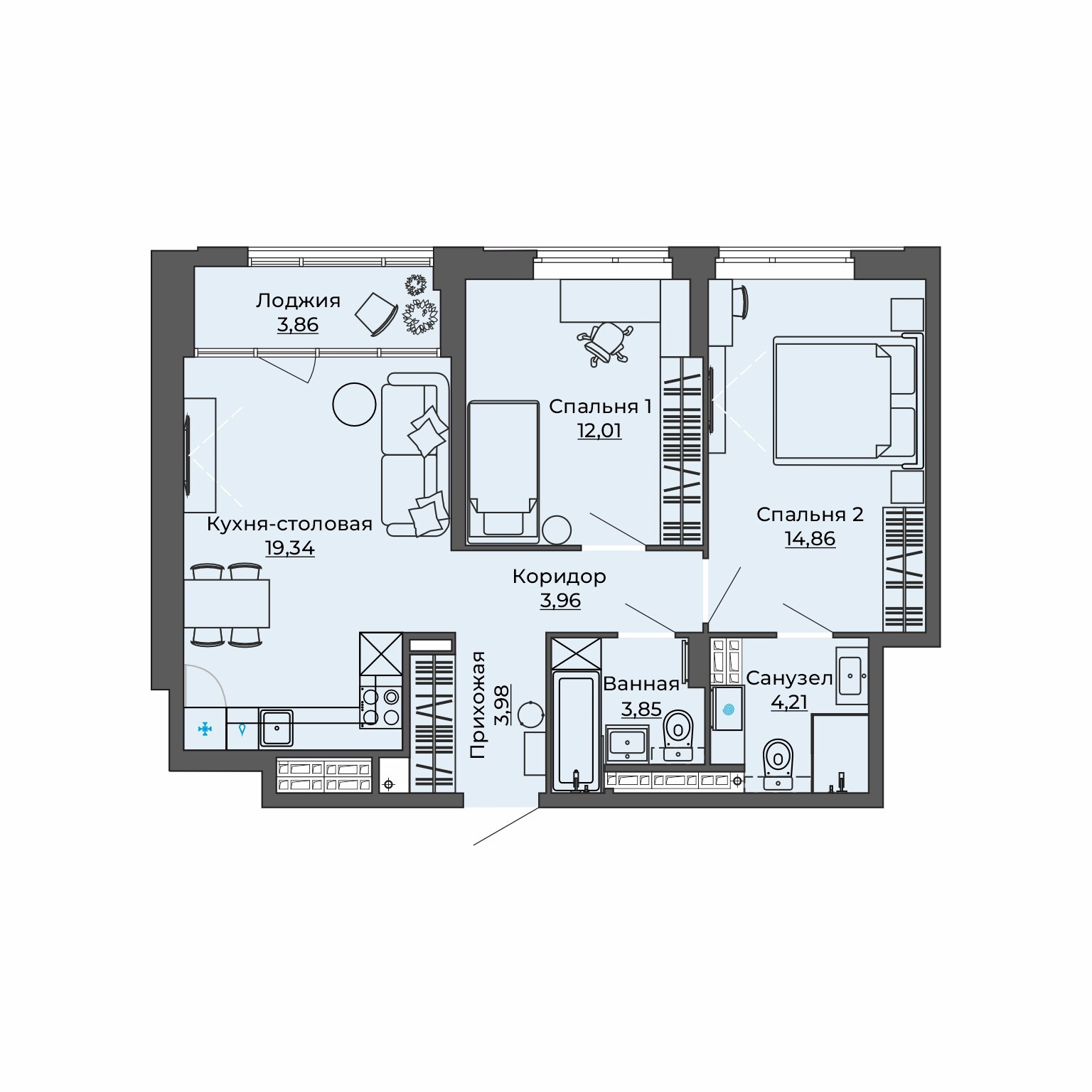 2 к. квартира, Б-26 I очередь очередь, ул.Блюхера, д. 26,  кв. 170, пд.1, эт. 20/23, 66.07 м², 10 320 000 ₽, (156 198 ₽/м²)