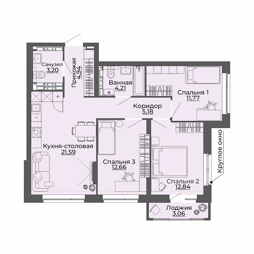 3 к. квартира, ЖК «Repin Towers» II очередь очередь, ул.Репина, д. 77, корпус Дом № 2, кв. 257, пд.1, эт. 24/29, 79.45 м², 12 000 000 ₽, (151 038 ₽/м²)