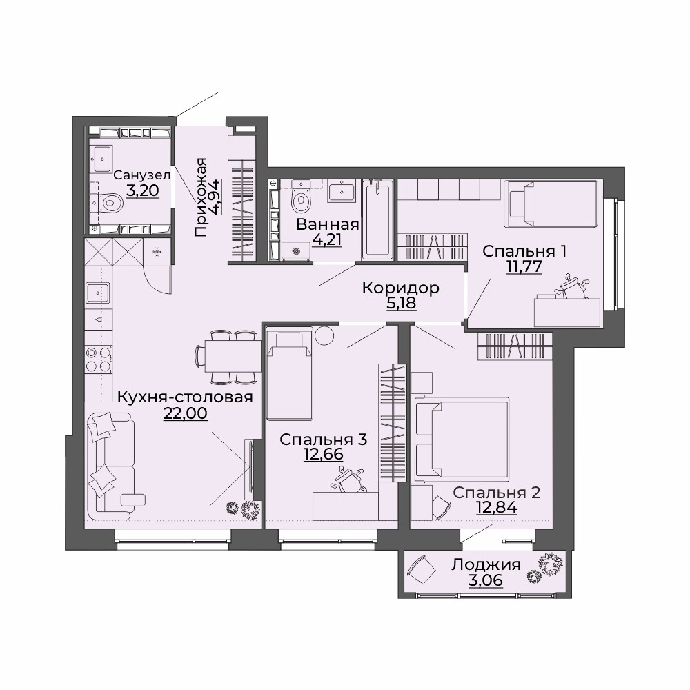 3 к. квартира, ЖК «Repin Towers» II очередь очередь, ул.Репина, д. 75, корпус Дом № 2, кв. 161, пд.1, эт. 16/29, 79.86 м², 9 250 000 ₽, (115 828 ₽/м²)