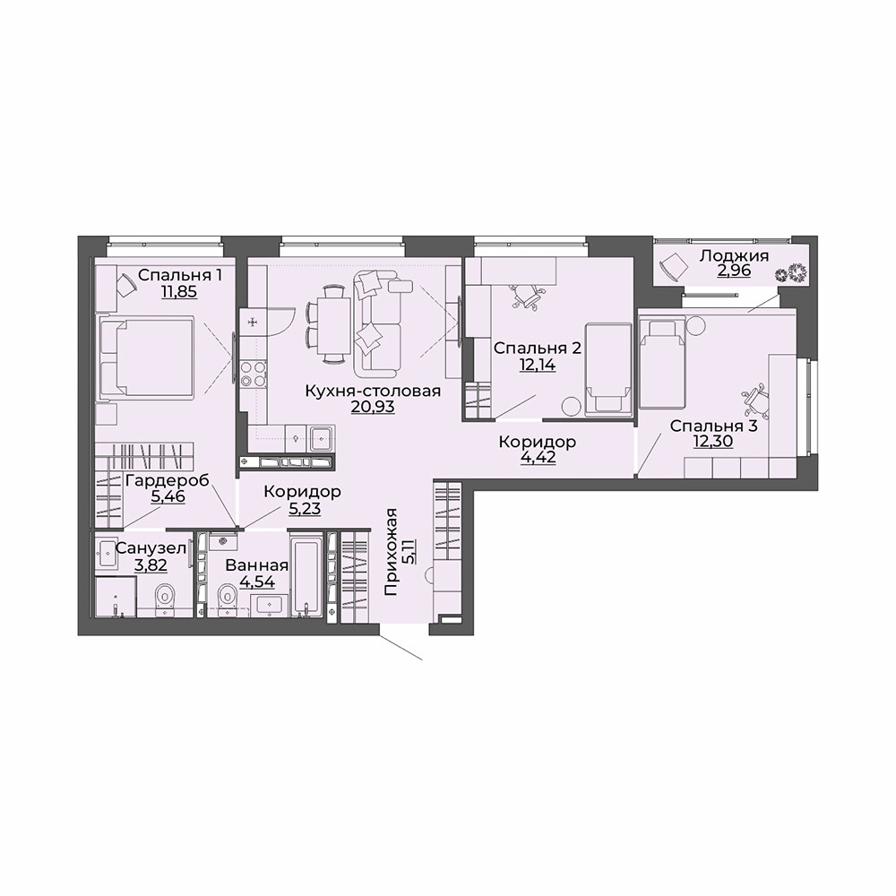 3 к. квартира, ЖК «Repin Towers» II очередь очередь, ул.Репина, д. 75, корпус Дом № 2, кв. 156, пд.1, эт. 16/29, 88.76 м², 10 100 000 ₽, (113 790 ₽/м²)