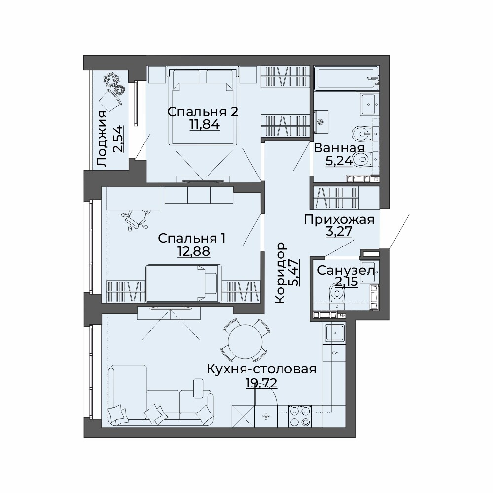 2 к. квартира, ЖК «Repin Towers» II очередь очередь, ул.Репина, д. 77, корпус Дом № 3,  кв. 14, пд.1, эт. 3/12, 63.11 м², 9 650 000 ₽, (152 908 ₽/м²)
