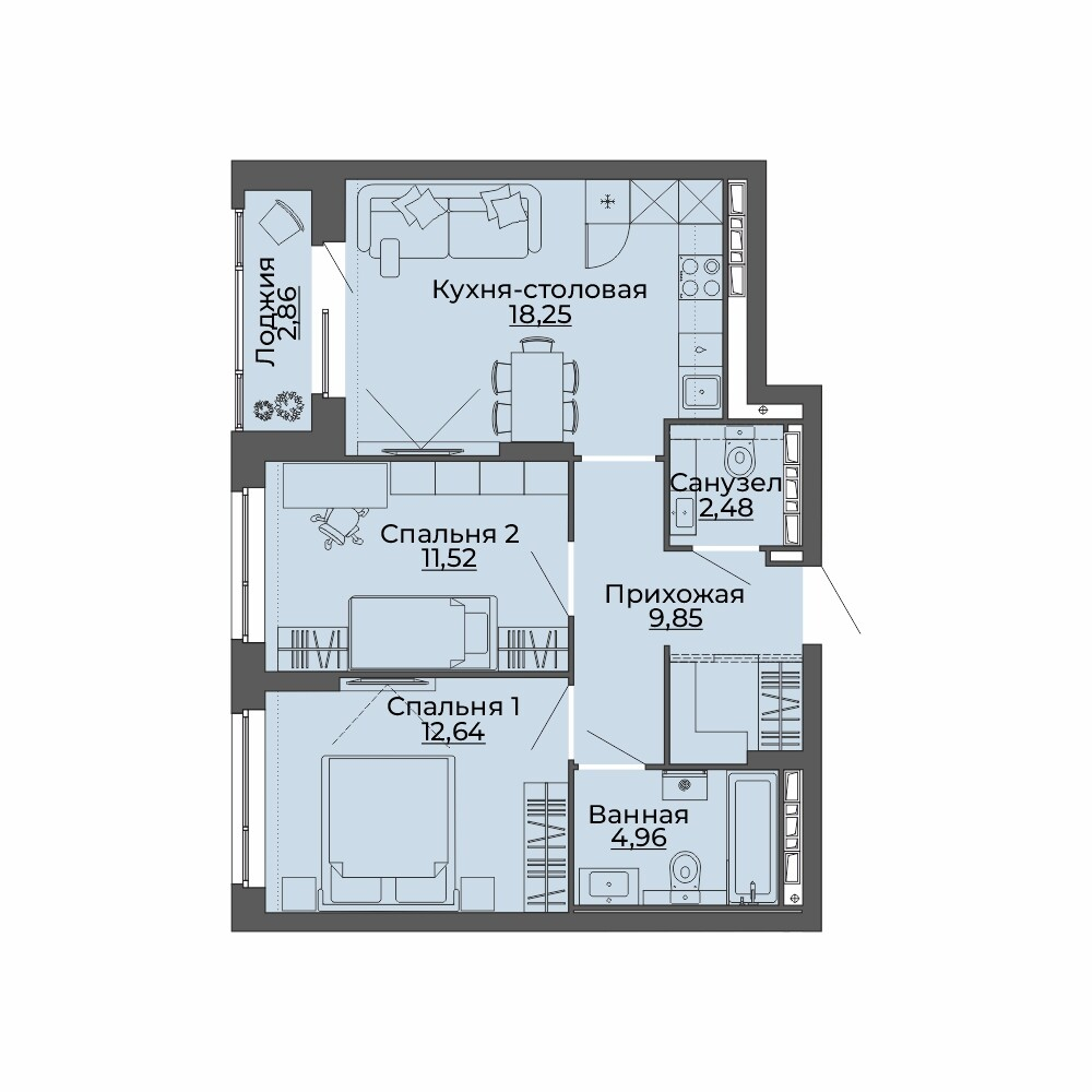 2 к. квартира, ЖК «Repin Towers» II очередь очередь, ул.Репина, д. 75, корпус Дом № 2,  кв. 154, пд.1, эт. 16/29, 62.56 м², 8 100 000 ₽, (129 476 ₽/м²)