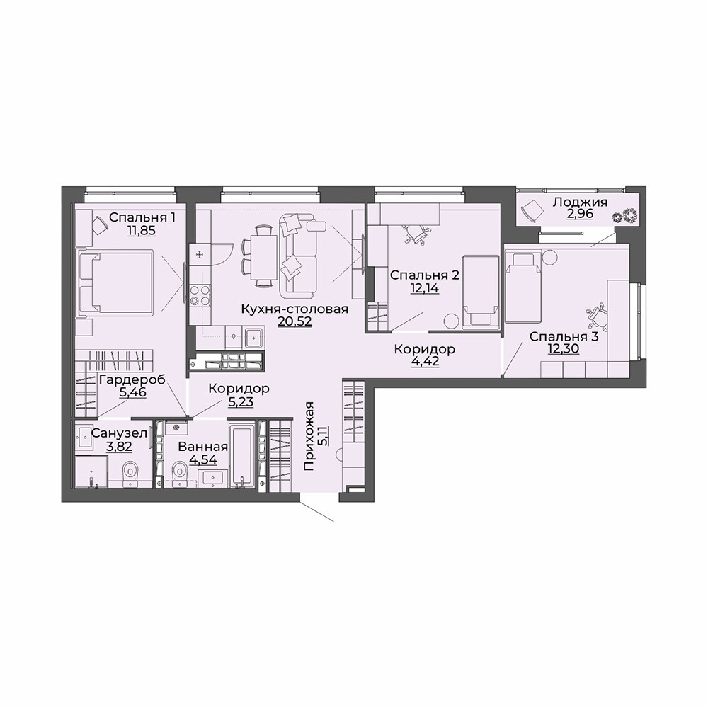 3 к. квартира, ЖК «Repin Towers» II очередь очередь, ул.Репина, д. 75, корпус Дом № 2, кв. 204, пд.1, эт. 20/29, 88.35 м², 10 300 000 ₽, (116 582 ₽/м²)