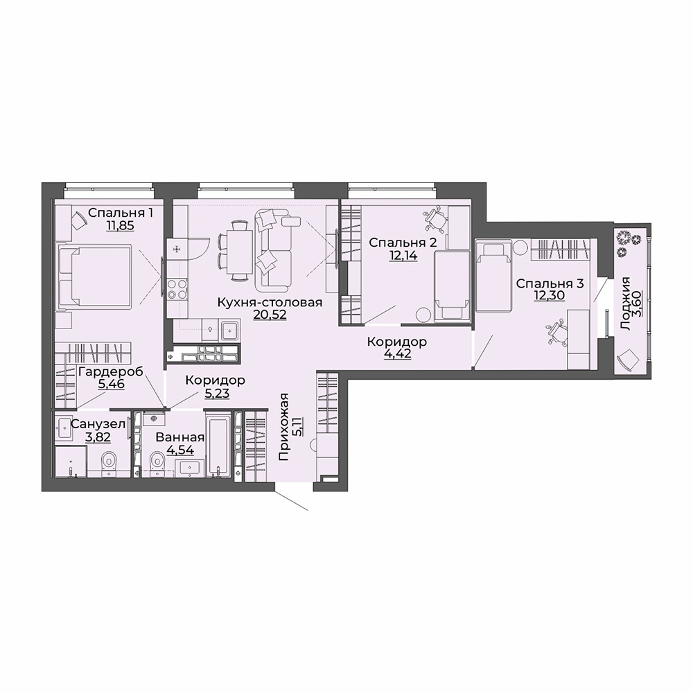 3 к. квартира, ЖК «Repin Towers» II очередь очередь, ул.Репина, д. 77, корпус Дом № 2, кв. 228, пд.1, эт. 22/29, 88.99 м², 12 300 000 ₽, (138 218 ₽/м²)