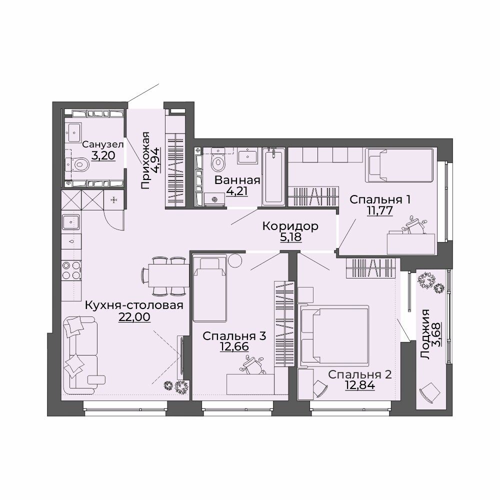3 к. квартира, ЖК «Repin Towers» II очередь очередь, ул.Репина, д. 77, корпус Дом № 2, кв. 137, пд.1, эт. 14/29, 80.48 м², 11 550 000 ₽, (143 514 ₽/м²)