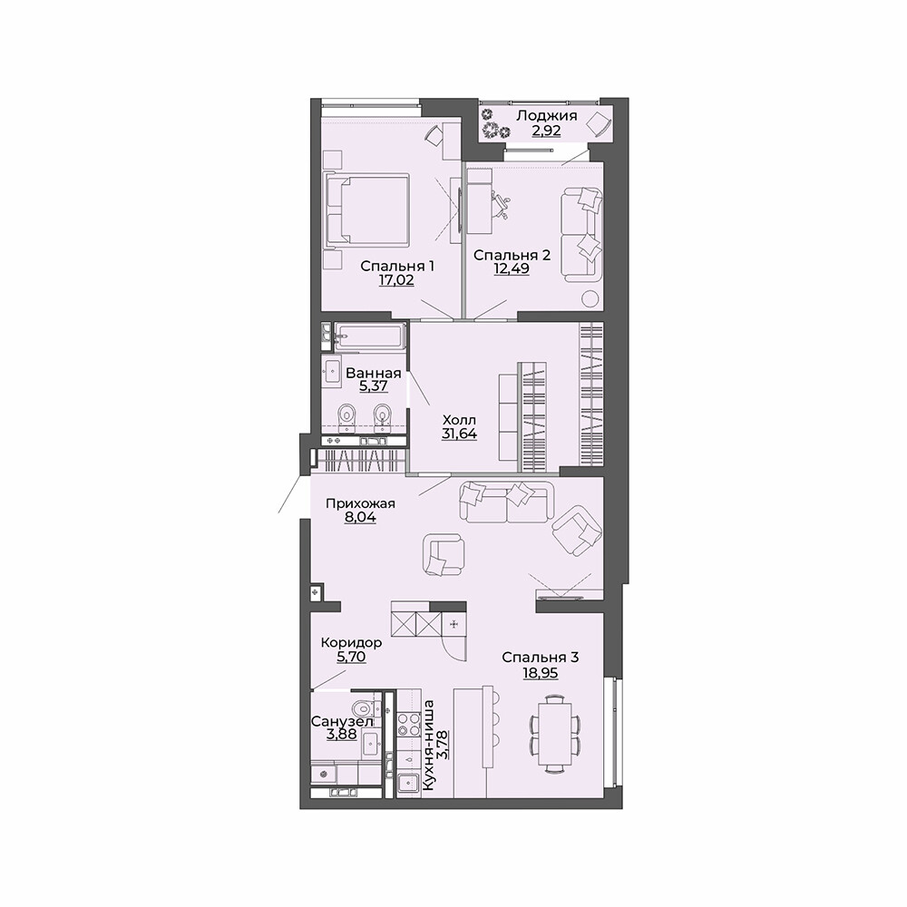 3 к. квартира, ЖК «Repin Towers» II очередь очередь, ул.Репина, д. 77, корпус Дом № 2, кв. 16, пд.1, эт. 4/29, 109.79 м², 11 900 000 ₽, (108 389 ₽/м²)
