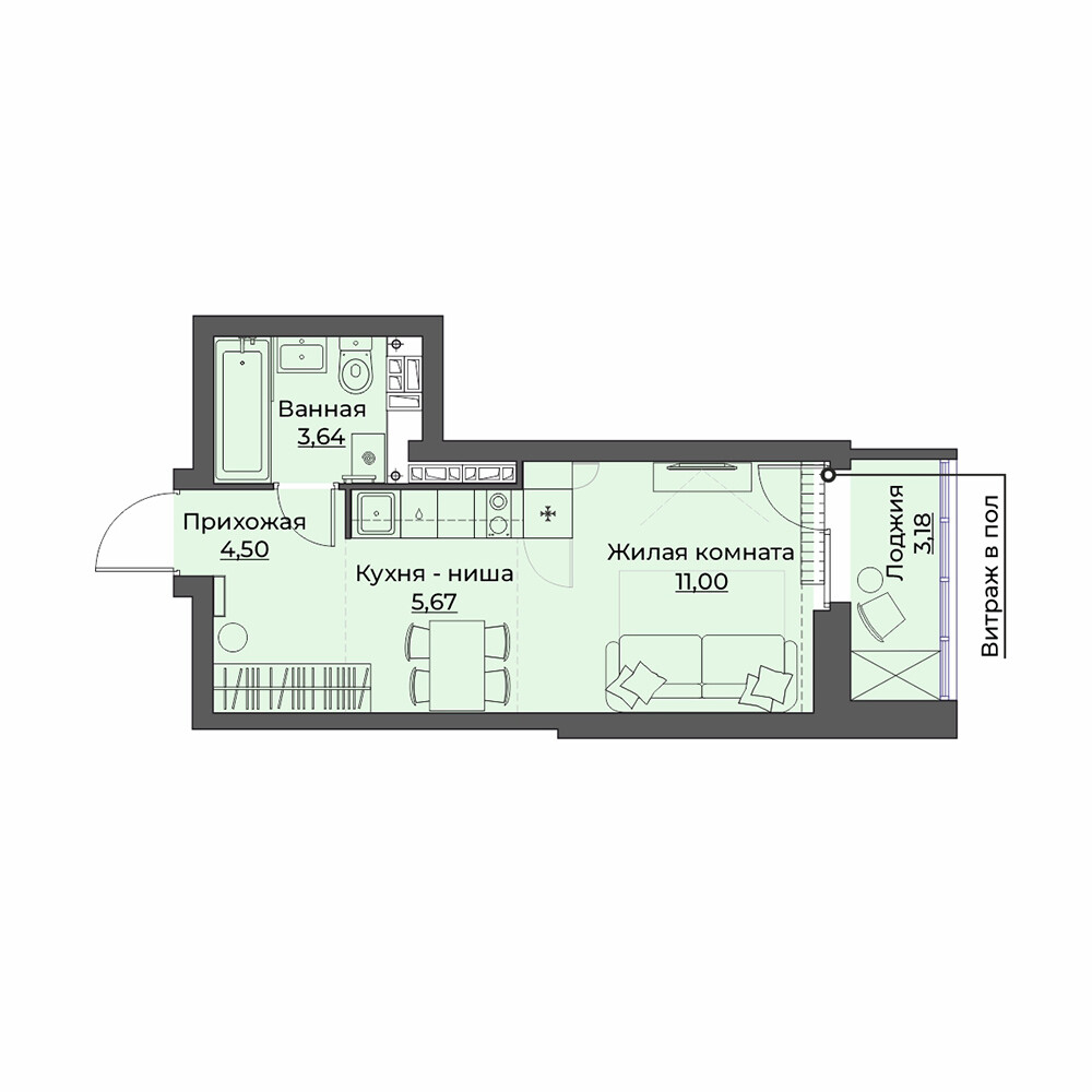 1 к. квартира (студия), ЖК «Викулов», ул.Викулова, д. 41б, кв. 70, пд.1, эт. 9/15, 27.99 м², 5 450 000 ₽, (194 712 ₽/м²)