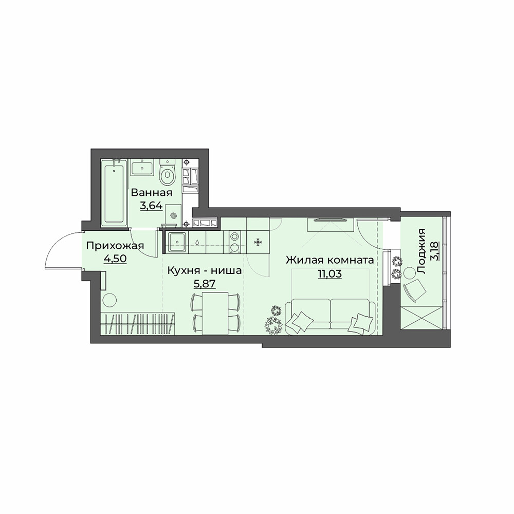 1 к. квартира (студия), ЖК «Викулов», ул.Викулова, д. 41б, кв. 34, пд.1, эт. 5/15, 28.22 м², 5 350 000 ₽, (189 582 ₽/м²)