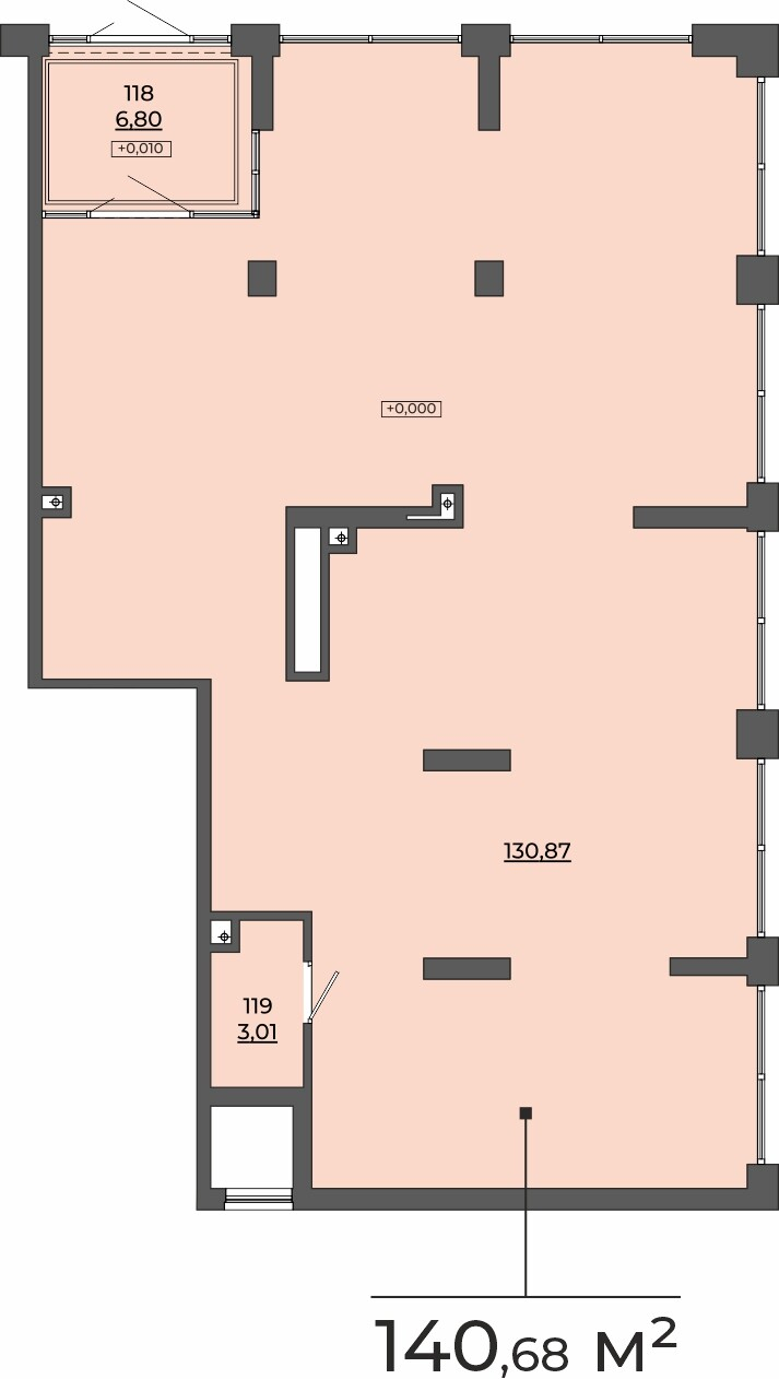 Коммерческая недвижимость, 140.68 м², цена: 28 136 000 ₽ (200 000 ₽/м²), г. Екатеринбург, ул. Блюхера, д. 26, корпус Секция 3,  №5, («Б-26»), этаж: 1/31
