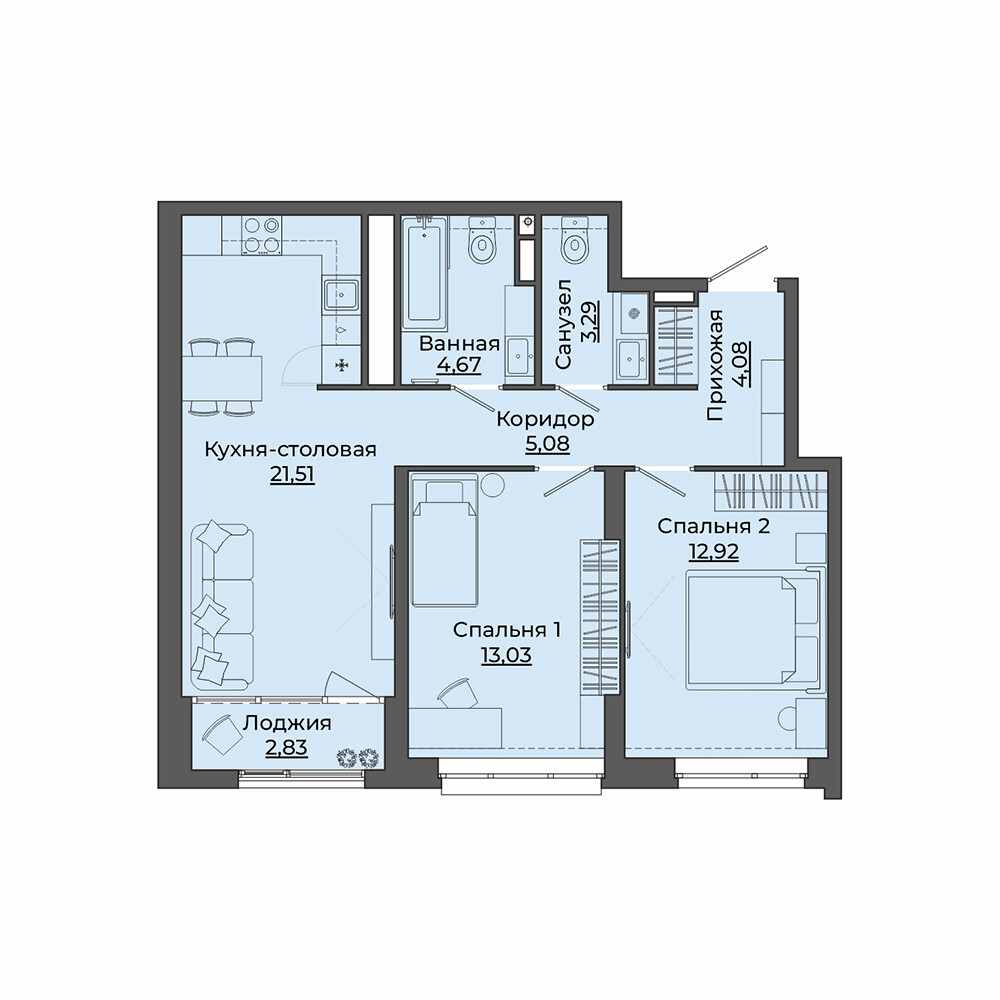 2 к. квартира, Б-26 II очередь очередь, ул. Блюхера, д. 26, корпус Секция 3,  кв. 331, пд.3, эт. 11/31, 67,41 м², 13 630 000 ₽, 202 196 ₽/м²