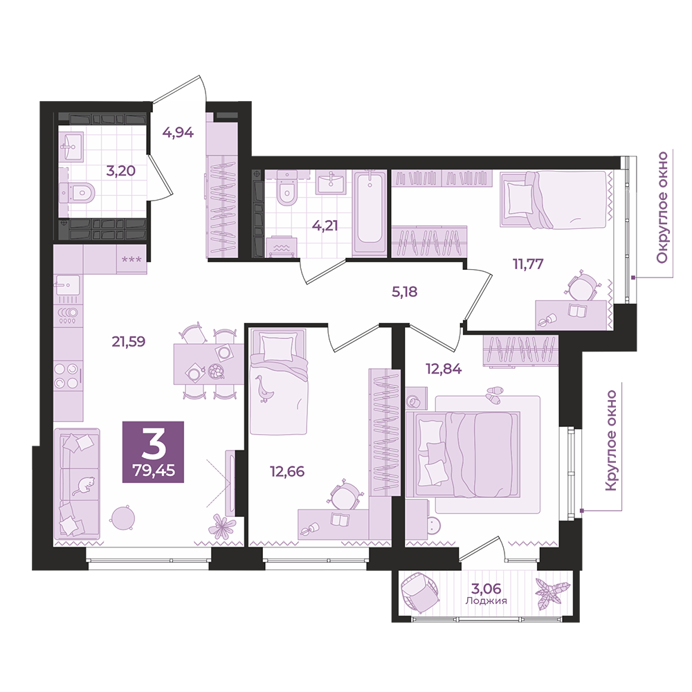 3 к. квартира, ЖК «Repin Towers» II очередь очередь, ул. Репина, д. 77, корпус Дом № 2,  кв. 281, пд.1, эт. 26/29, 79,45 м², 14 400 000 ₽, 181 246 ₽/м²