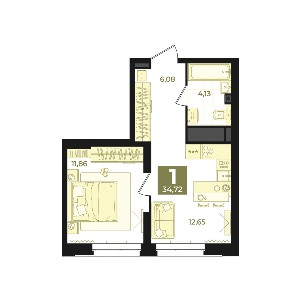 1 к. квартира, Б-26 III очередь очередь, ул. Блюхера, д. 26, корпус Секция 5,  кв. 748, пд.5, эт. 17/31, 34,72 м², 7 750 000 ₽, 223 214 ₽/м²