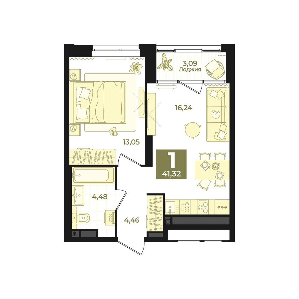 1 к. квартира, Б-26 III очередь очередь, ул. Блюхера, д. 26, корпус Секция 5,  кв. 697, пд.5, эт. 11/31, 41,32 м², 7 980 000 ₽, 193 127 ₽/м²
