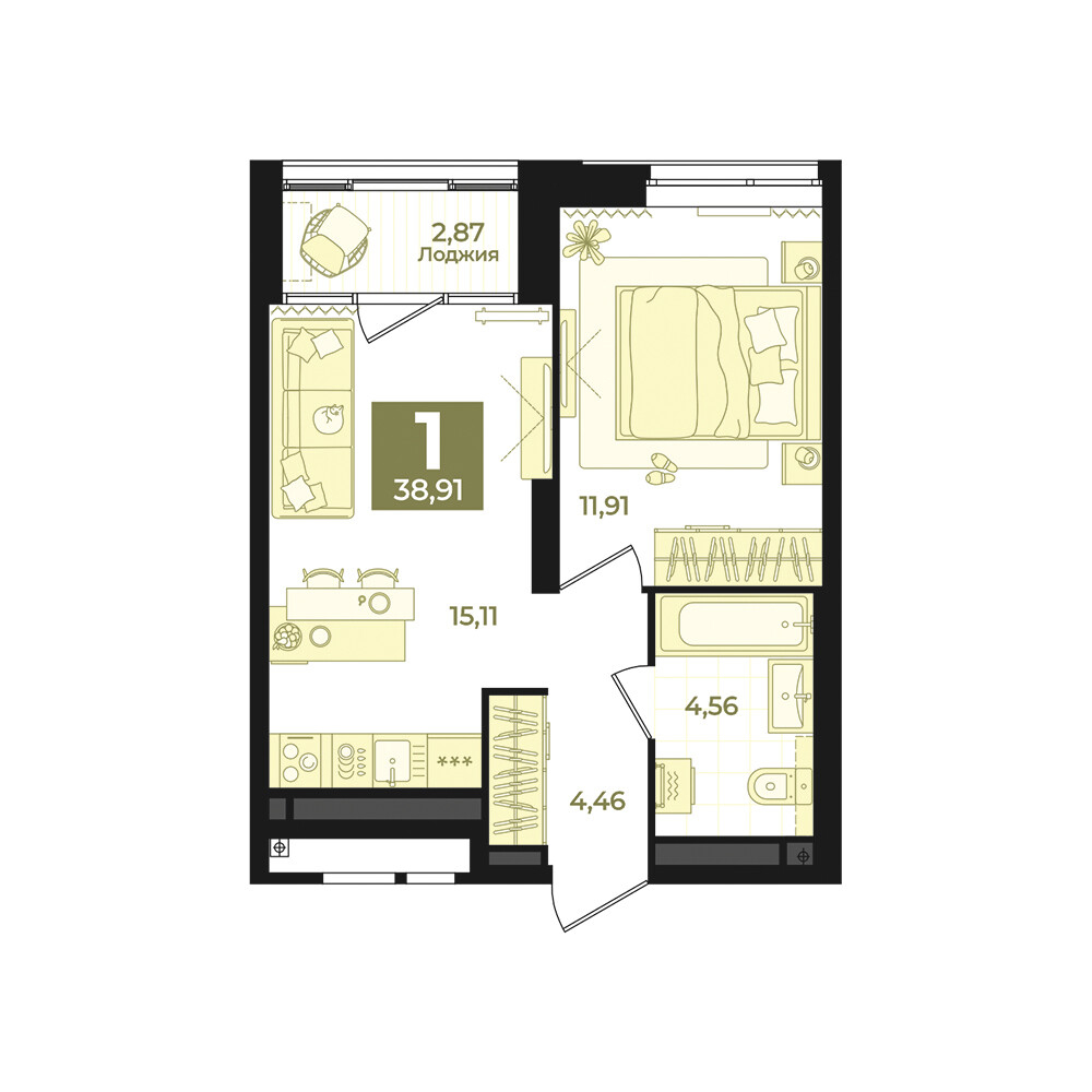1 к. квартира, Б-26 III очередь очередь, ул. Блюхера, д. 26, корпус Секция 5,  кв. 734, пд.5, эт. 15/31, 38,91 м², 8 030 000 ₽, 206 374 ₽/м²