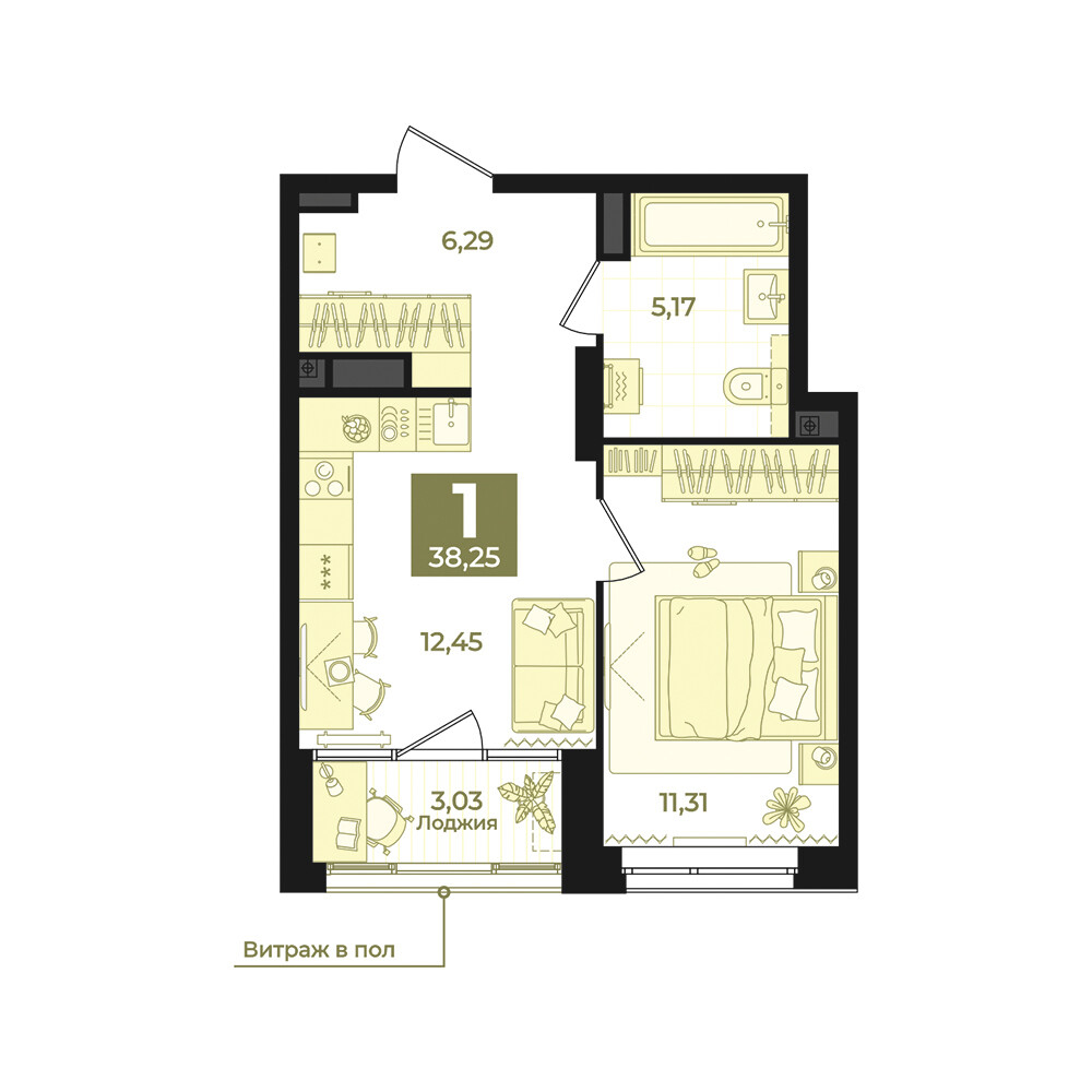 1 к. квартира, Б-26 III очередь очередь, ул. Блюхера, д. 26, корпус Секция 5,  кв. 639, пд.5, эт. 4/31, 38,25 м², 8 090 000 ₽, 211 503 ₽/м²