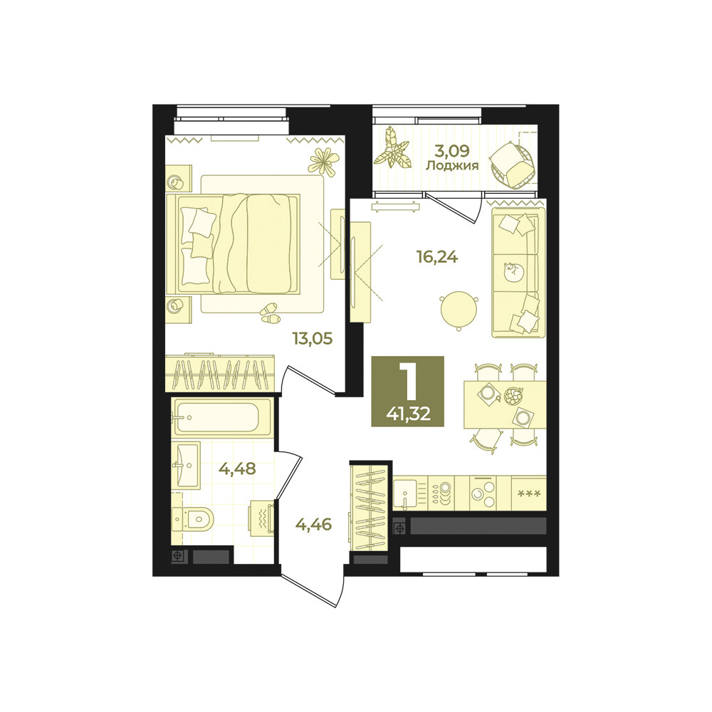 1 к. квартира, Б-26 III очередь очередь, ул. Блюхера, д. 26, корпус Секция 5,  кв. 616, пд.5, эт. 2/31, 41,32 м², 7 710 000 ₽, 186 592 ₽/м²