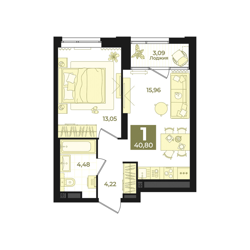 1 к. квартира, Б-26 III очередь очередь, ул. Блюхера, д. 26, корпус Секция 5,  кв. 609, пд.5, эт. 1/31, 40,8 м², 7 640 000 ₽, 187 255 ₽/м²